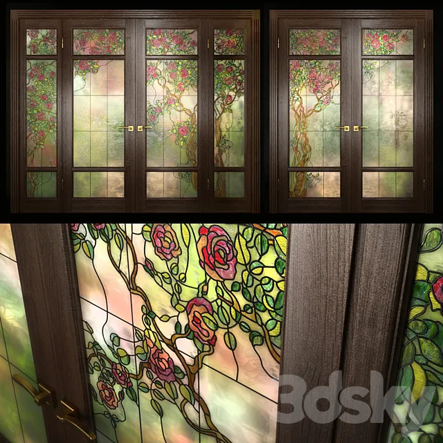 A set of two double doors with stained glass 3DSMax File