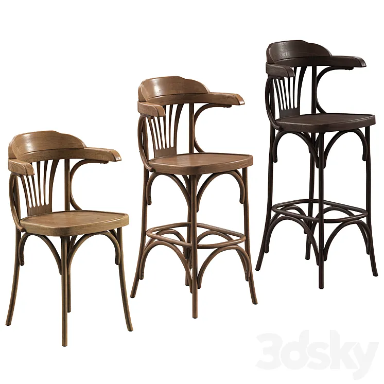 A set of Viennese chairs for a cafe restaurant. 3 models 3DS Max Model