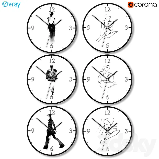 A set of wall clocks with fashion silhouettes 3DS Max Model