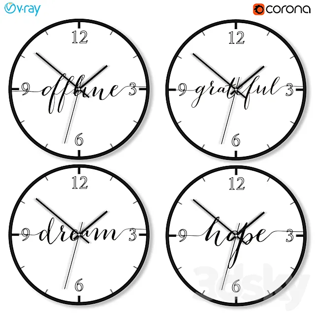 A set of wall clocks with motivational inscriptions. 3DSMax File
