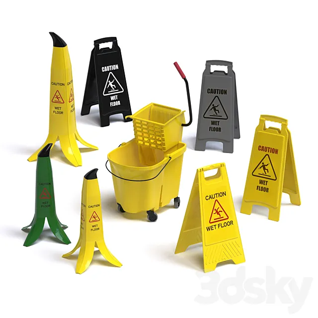 A set of warning signs “Wet Floor” 3ds Max