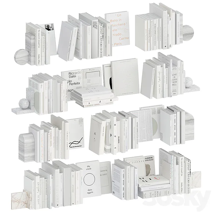 A set of white books with bookends 3DS Max Model