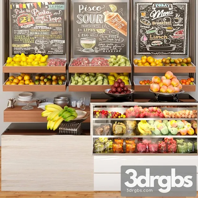 A Small Showcase in A Supermarket with A Large Selection of Fruits and Vegetables Food 3dsmax Download