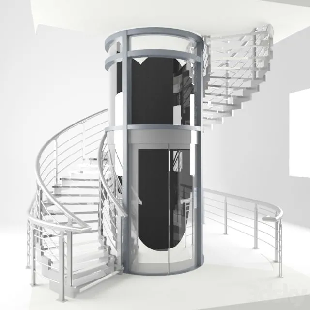 A spiral staircase and elevator round 3dsMax Model