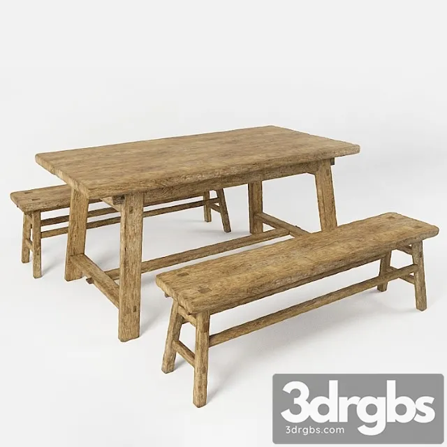 A table and a bench in the style of country. table and bench in rustic style 2 3dsmax Download