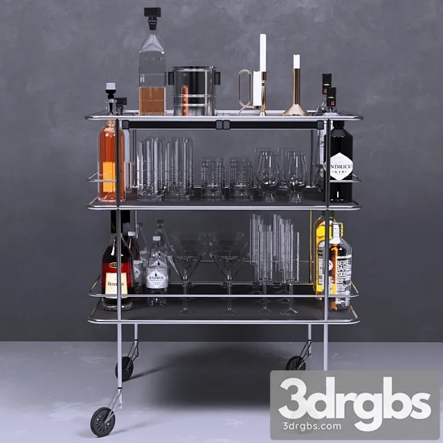 A table with alcohol and a crystal service. wine 3dsmax Download