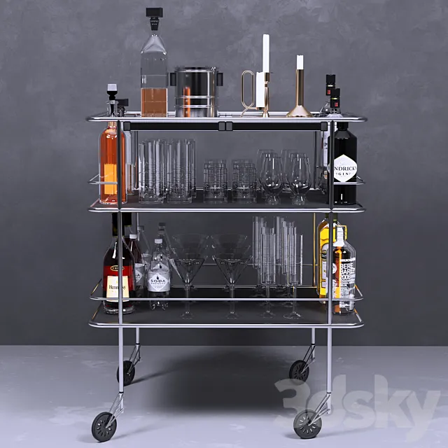 A table with alcohol and a crystal service. Wine 3DS Max Model