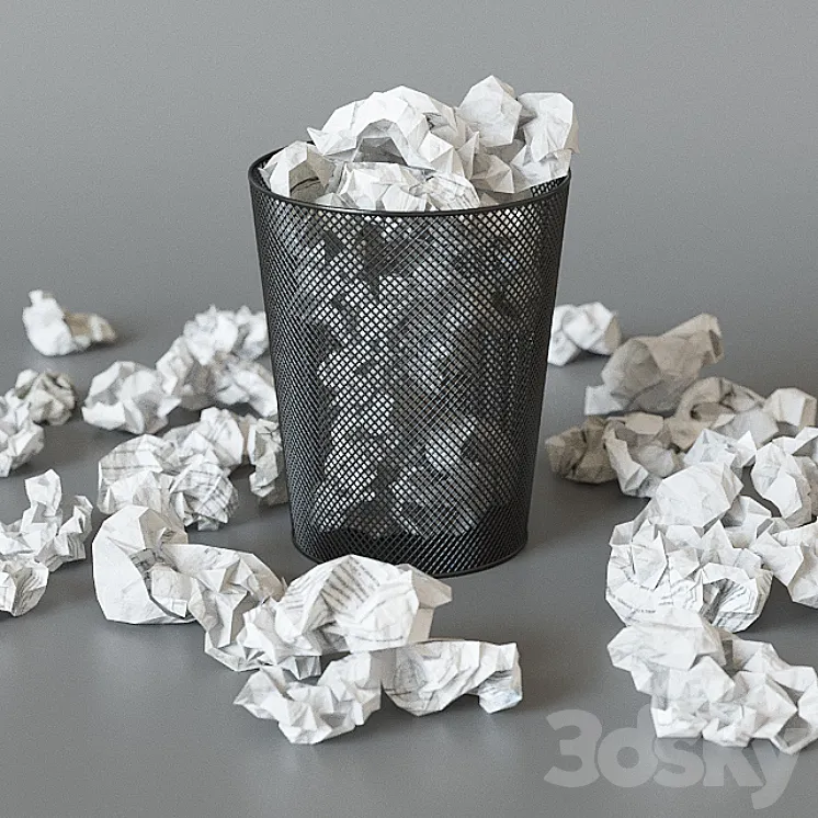 A trash can with papers 3DS Max