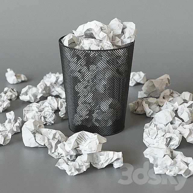 A trash can with papers 3DSMax File
