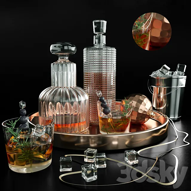 A tray of rum or whiskey. Alcohol 3ds Max