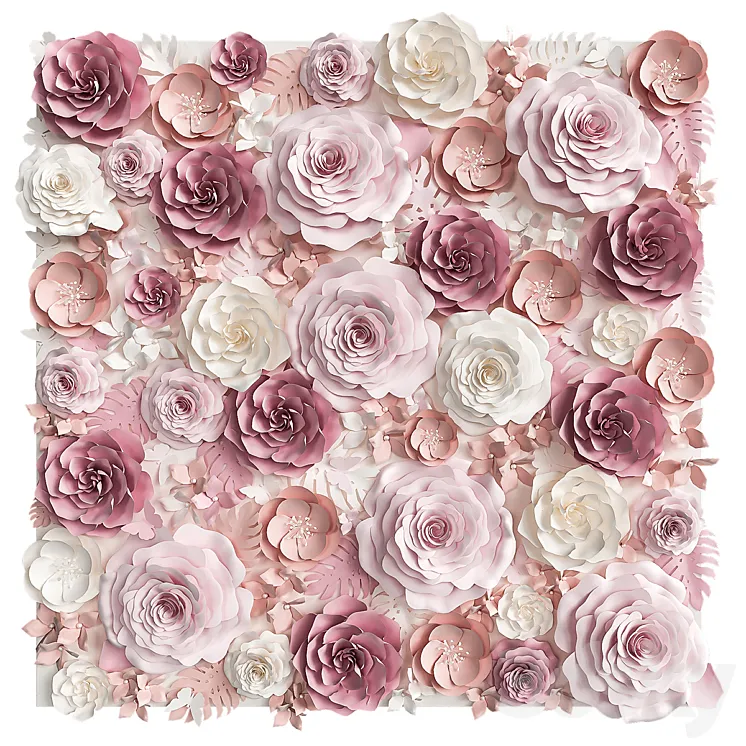A wall of paper flowers. Photo background 3DS Max