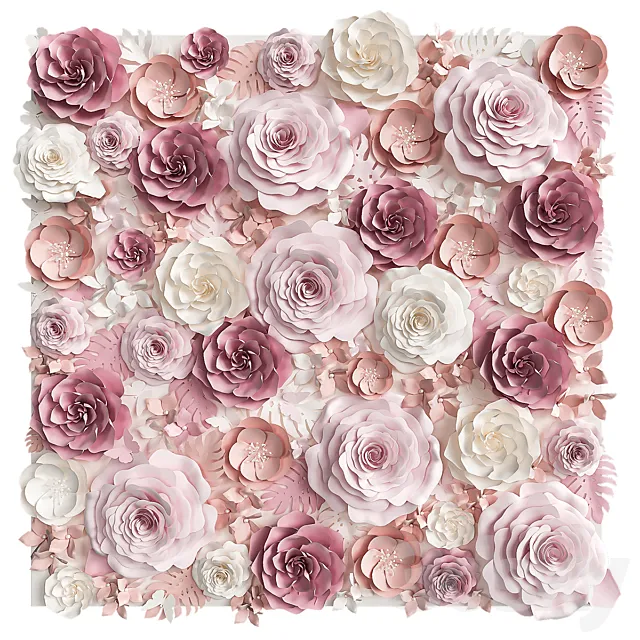 A wall of paper flowers. Photo background 3DSMax File