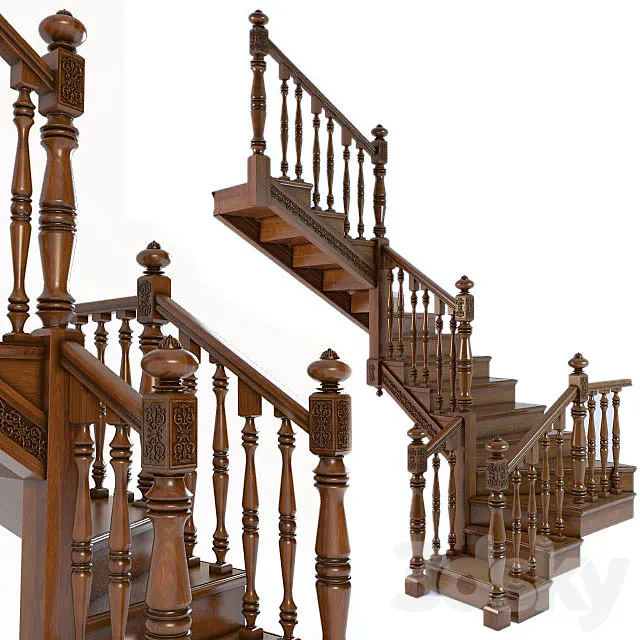 A wooden staircase. Wooden stairs 3DSMax File