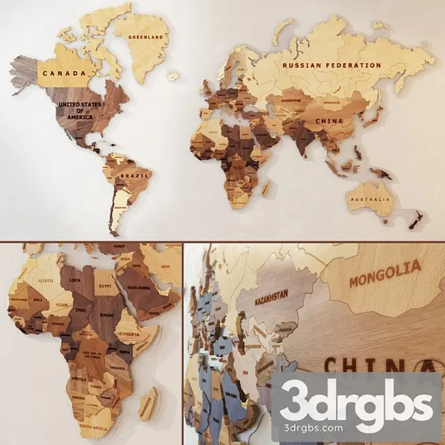 A world map made of wood. 3dsmax Download