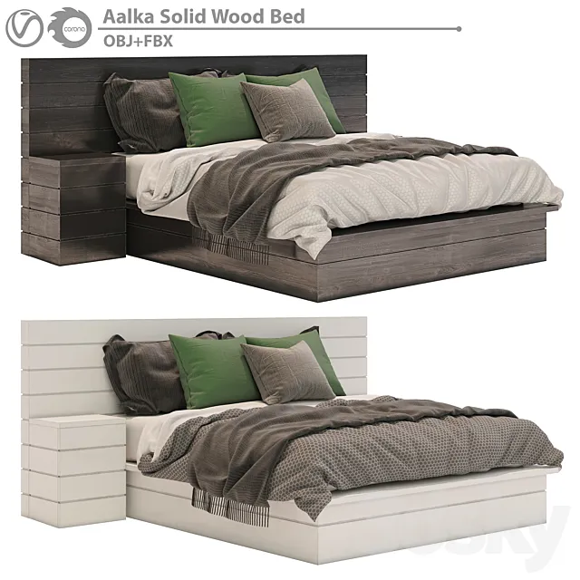 Aalka Solid Wood Bed 3ds Max