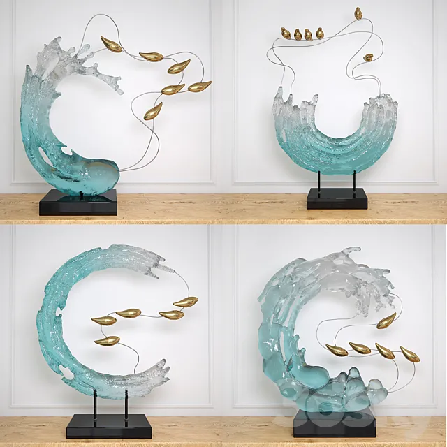 Abstract RESIN sculpture with birds glass material 3DS Max Model