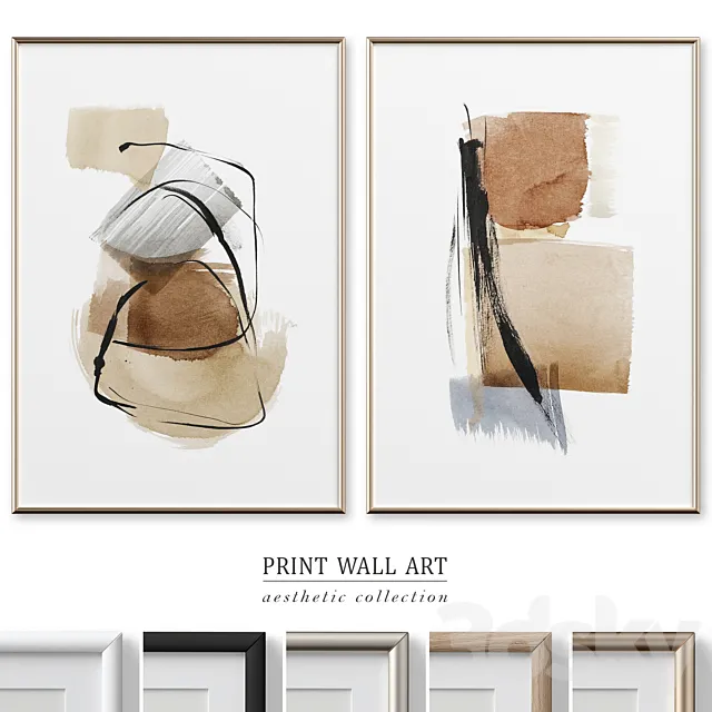 Abstract Strokes Watercolor Neutral Wall Art P-608 3ds Max