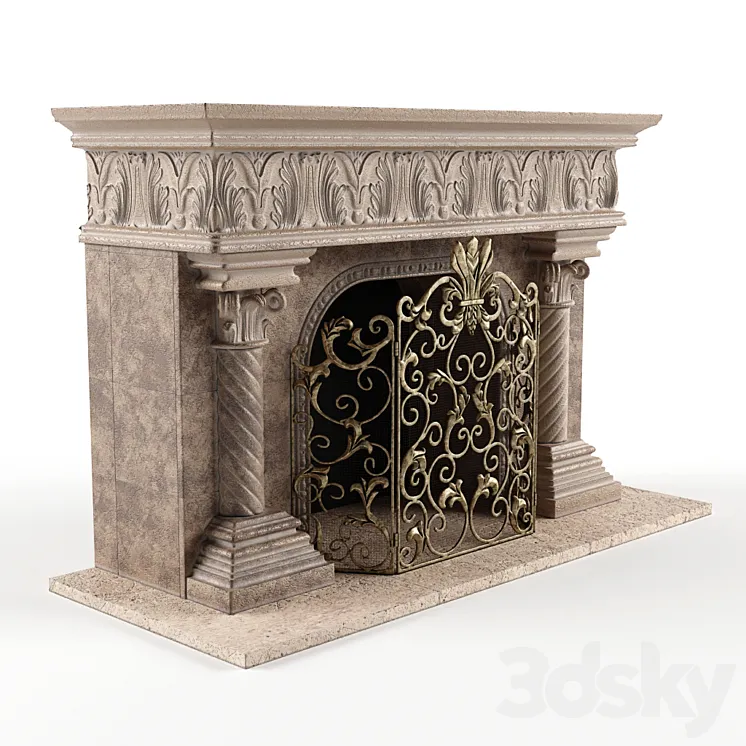 Acanthus Fireplace and Screen 3DS Max