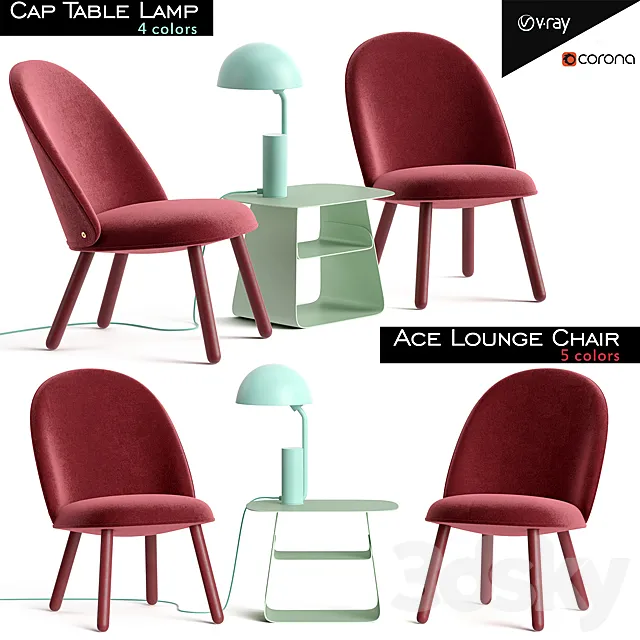 Ace Lounge Chair and Cap Table Lamp 3ds Max