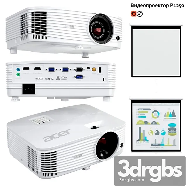 Acer p1250 multimedia projector and screen
