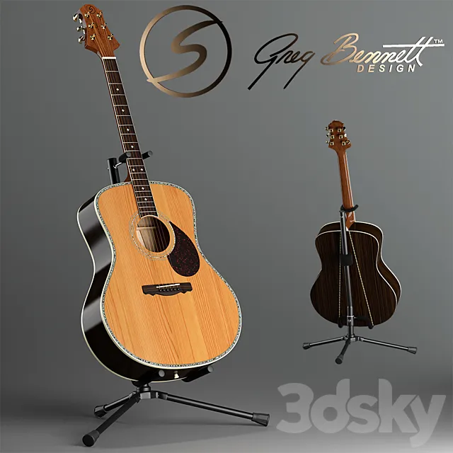 Acoustic guitar Samick Greg Bennet design J-8 and rack 3DS Max Model