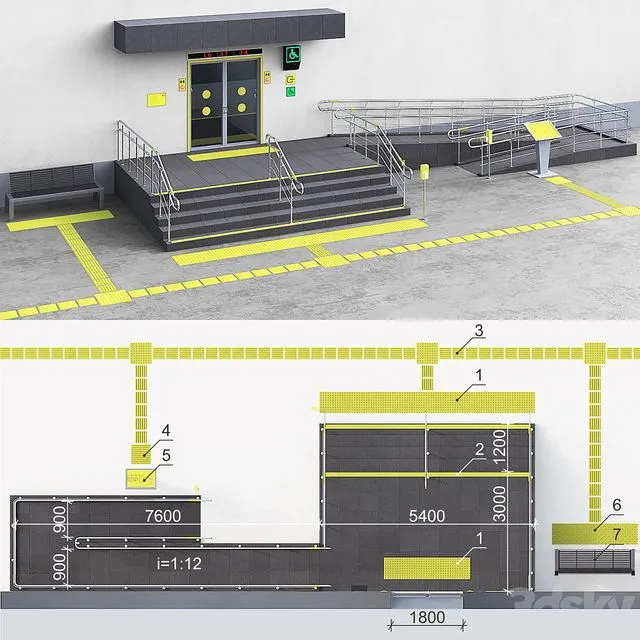 Adaptation of the entrance to the building for the disabled. Part 2 3dsMax Model