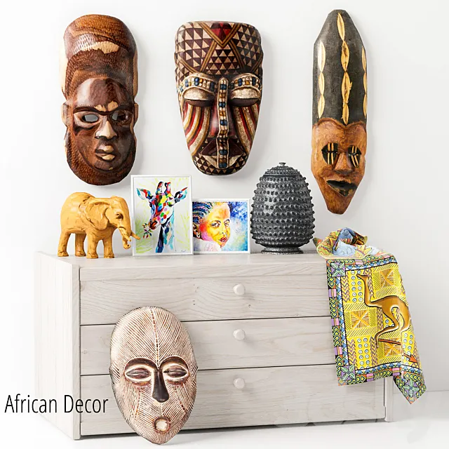 African masks – Decorative set_1 3DSMax File