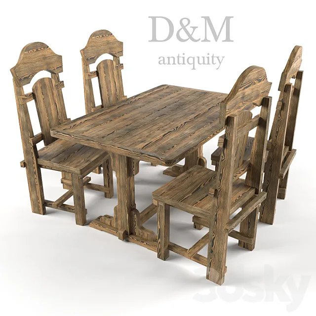 Aged table and chairs from D & M 3DS Max Model