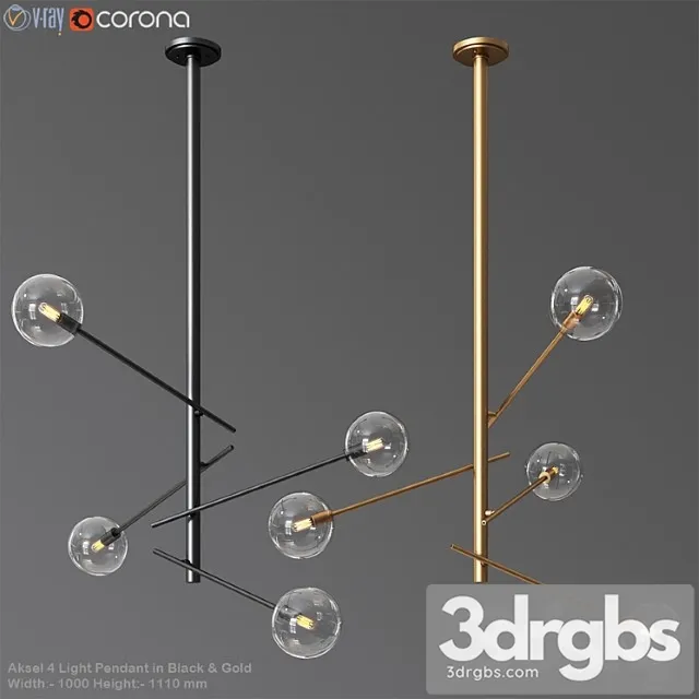 Aksel 4 light pendant in black & gold 3dsmax Download