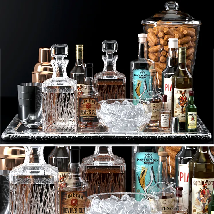 Alcoholic set of strong alcohol. The pub 3DS Max