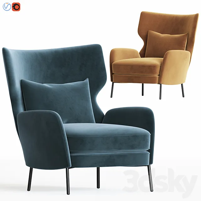Alex Navy Blue Velvet Accent Chair Crateandbarrel 3DSMax File