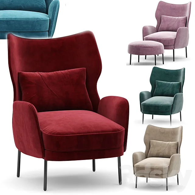 Alex Navy Velvet Accent Chair Crate and barrel 3DS Max Model