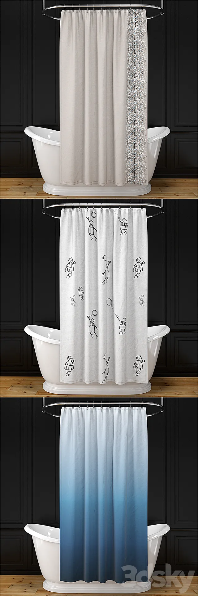 Alice bath + shower curtain + oval rail N2 3DS Max Model