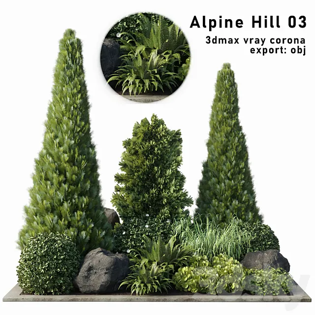 Alpine Hill 03 Rectangular garden 3DSMax File