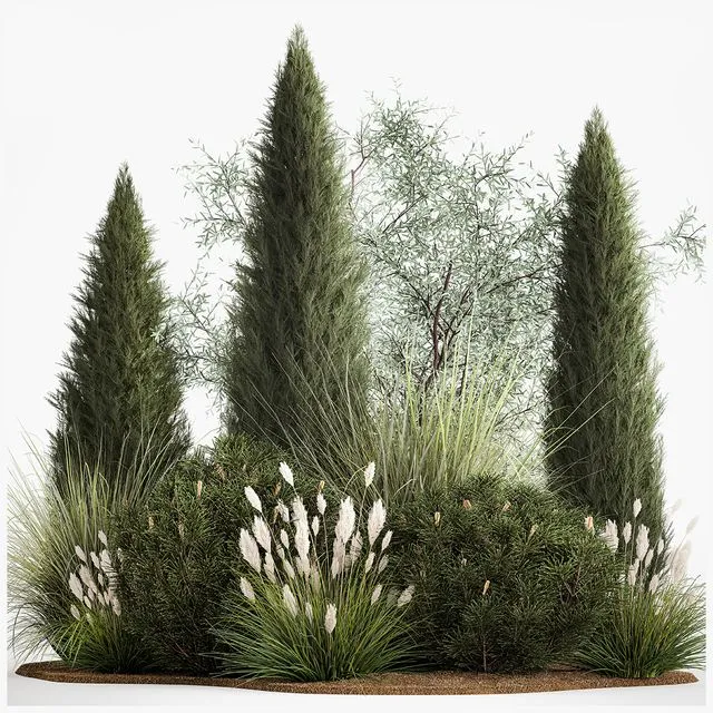 Alpine hill olive pine reed thuja and cypress feather grass grass silver goof. Plant collection 1188 3dsMax Model