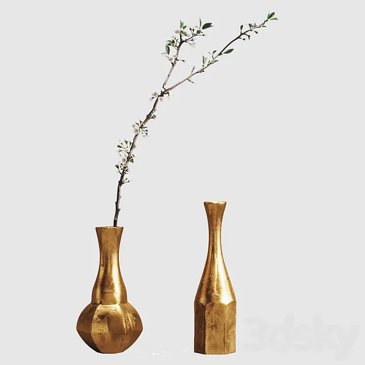 Aluminum vases with cherry branch by ZARA HOME 3DS Max