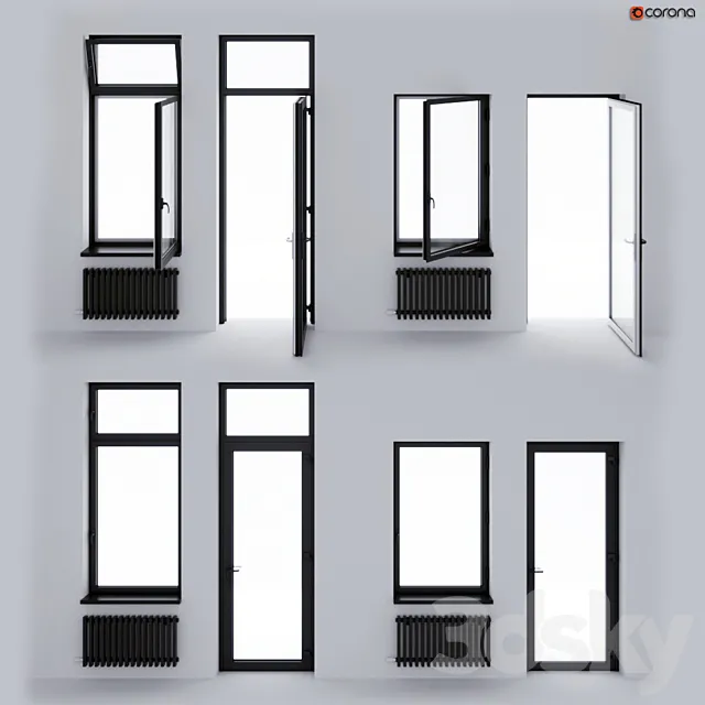 Aluminum window and balcony door ALUMIL 3DS Max Model