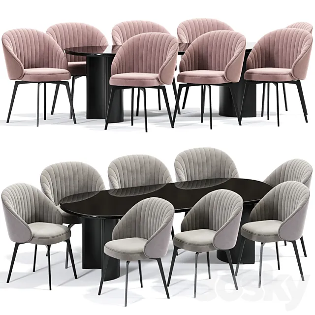 Amara Beige Chenille Dining Table Chair 3ds Max