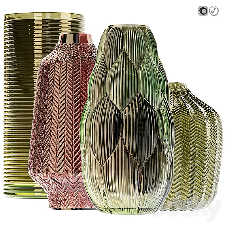 Amazing glass vases set for interior 3DS Max