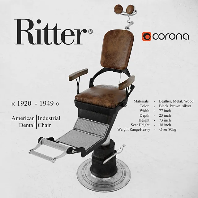 American Industrial Dental Chair from Ritter 1920s 3DS Max Model