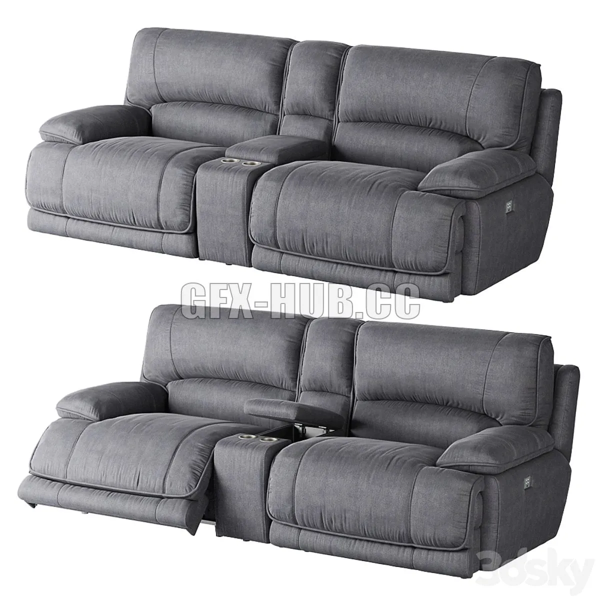 American Signature Furniture Mario 3-Piece Dual Power Reclining Sectional 3dsMax Model