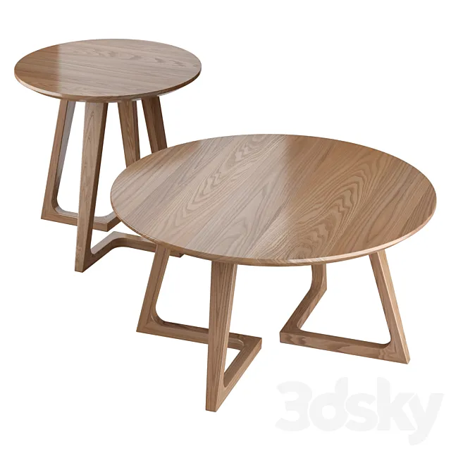 American-style household solid wood round coffee table 3ds Max