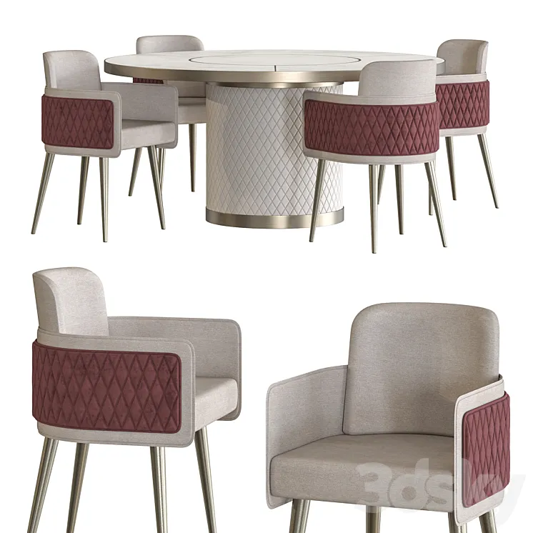 Amet Armchair and Signore Degli Anelli Steel Table by Reflex Dining Set 3DS Max
