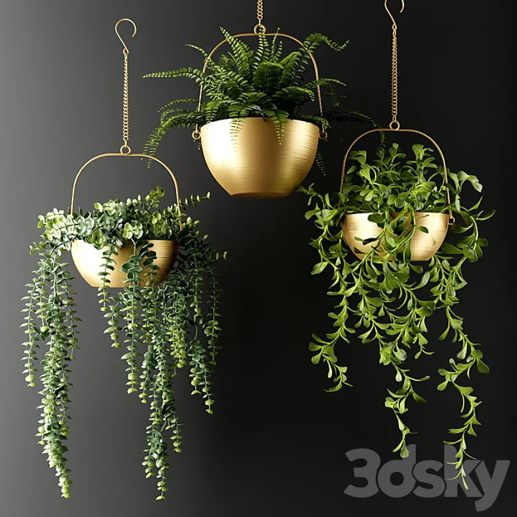 Ampel plants in bronze flower pots | Ampel plants in bronze flower pots 3DS Max