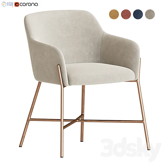 Ana Velvet Arm Dining Chair 3DS Max Model