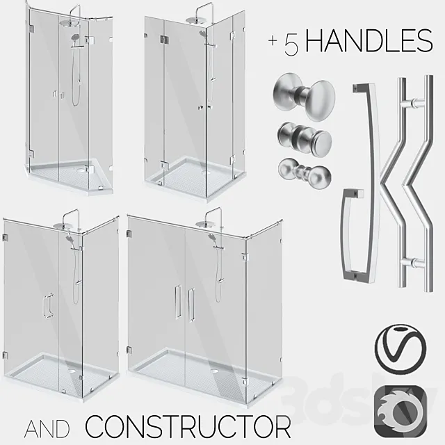 Angled glass shower cabins designer and handle set 3DS Max Model