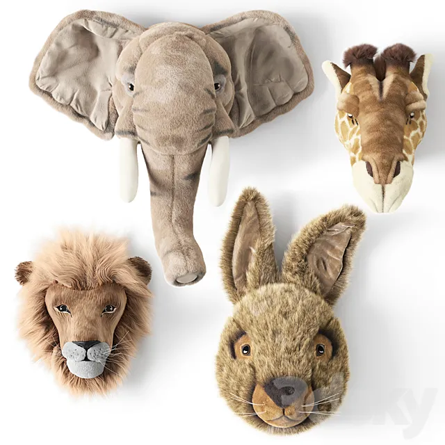 ANIMAL HEAD WALL BUSTS Elephant Giraffe Hare Lion 3DS Max Model