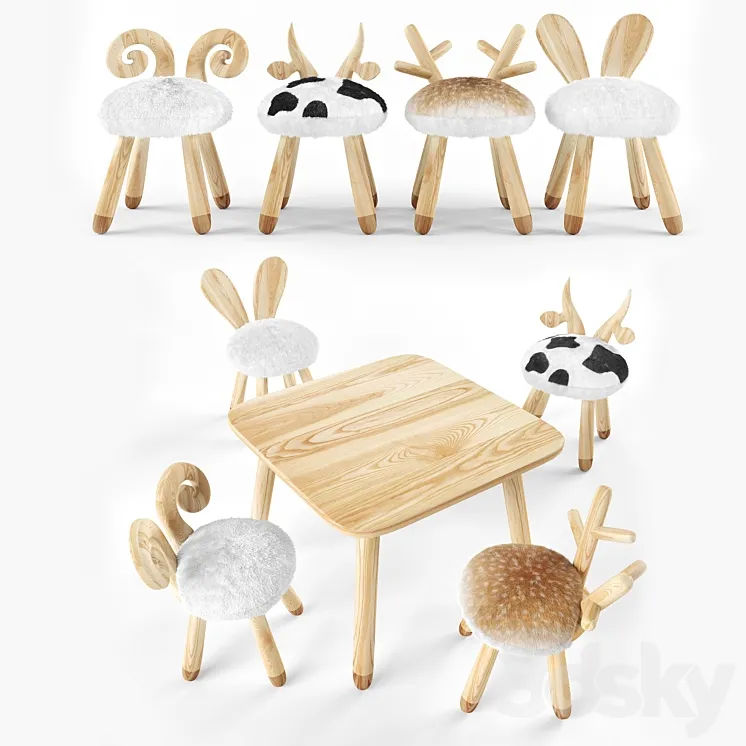animal wooden set 3DS Max