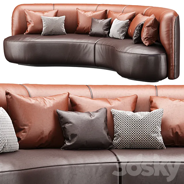 Annabel leather round sofa LS08 _ Leather semicircular sofa 3DSMax File