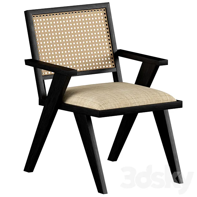 Annette Black Upholstered cane dining chair 3DS Max Model